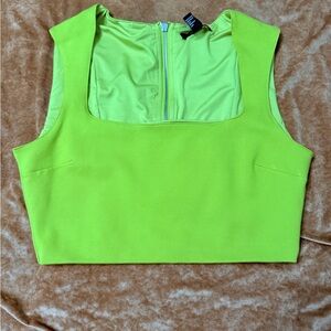 Forever 21 Green Chartrusse Square Neck Crop Tank Zipper Large